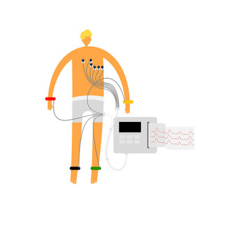 Illustration of 12 lead electrocardiography recordings on isolated background.