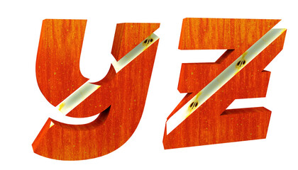 Sliced ​​apple alphabet. Letters Y, Z. Red fruit cut. Font 3D render. Save path. Fruit salad