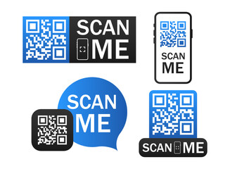 Scan me icon with QR code. QR code scan icon set. Scan me frame. Qrcode tempate for mobile app 