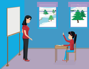 female teacher is teaching a lesson to her female student in the classroom.