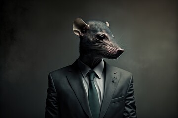 portrait of a business man with a rat head, untrustworthy snitch concept, rat person,  - obrazy, fototapety, plakaty