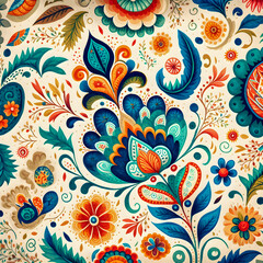Polish Folk in watercolor pattern, hand drawn illustartion, floral pattern