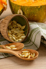 Pumpkins on a wooden background
