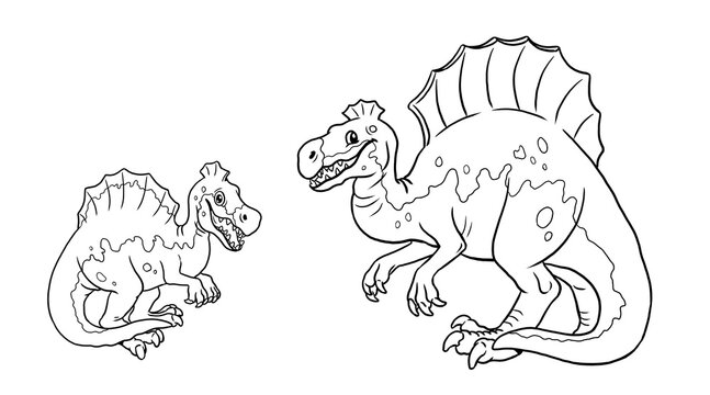 Cute dinosaur Spinosaur for coloring. Template for a coloring book with funny dinosaurs family. Coloring page for kids.	