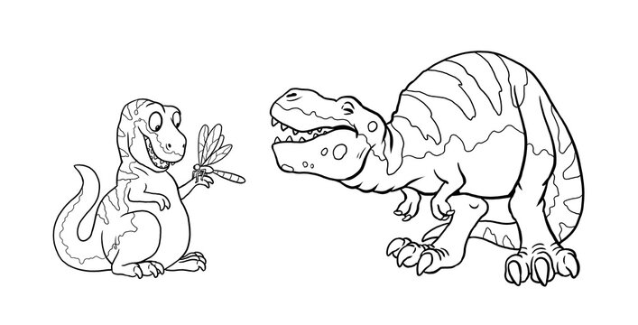 Cute dinosaur T Rex for coloring. Template for a coloring book with funny dinosaurs family. Coloring page for kids.	