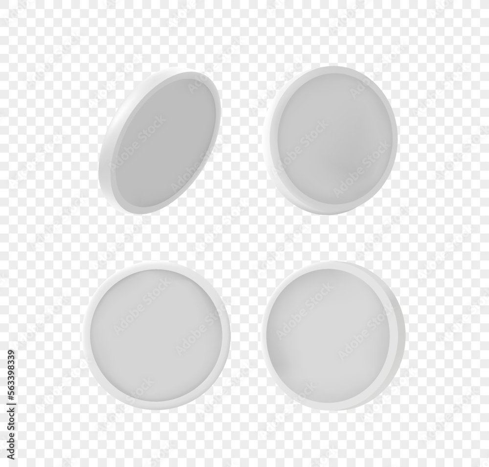 Poster Silver coins collection. Vector 3d objects isolated on transparent background