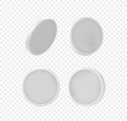Silver coins collection. Vector 3d objects isolated on transparent background
