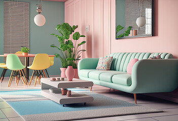 Fototapeta premium ai midjourney generative illustration of a pastel colored living room