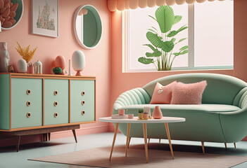 ai midjourney generative illustration of a pastel colored living room