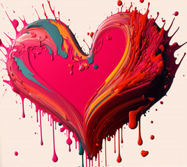 Colorful Paint Splash Love Heart Shape Abstract Red and Pink AI Generative