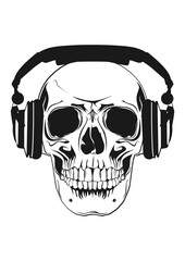 Skull with headphones. Vector.