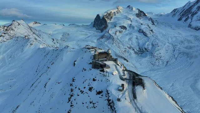 Gorner Glacier in winter from Gornergrat Viewpoint in Zermatt, Switzerland.