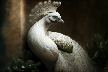 beautiful white peacock in dessert
