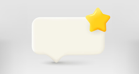 Speech cloud with rating golden star. 3d vector illustration