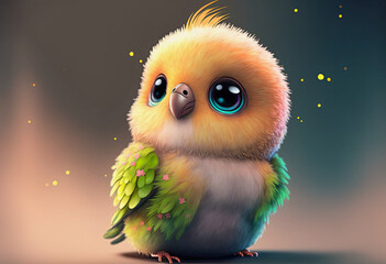 ai generative big eyed baby lovebird in green yellow colors