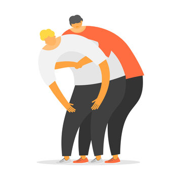 Cartoon characters of First aid for chocking, heimlich maneuver by one person. 
