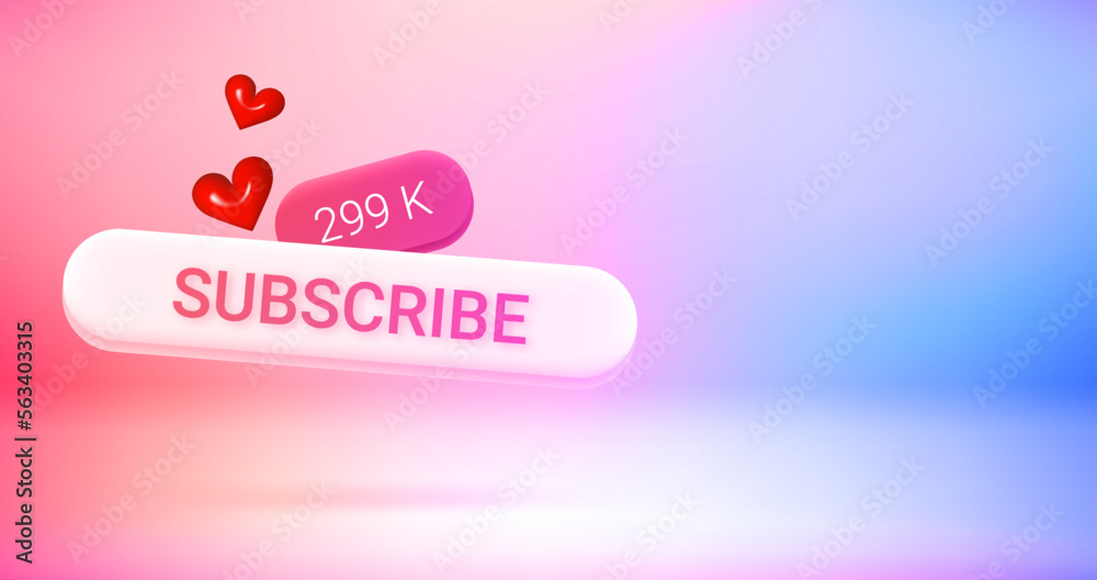 Poster Social media subscribe button with counter. Vector 3d banner with copy space