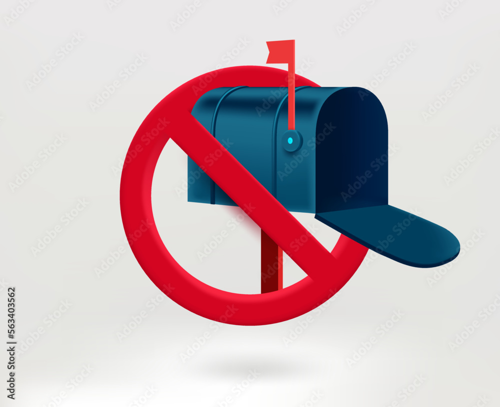 Poster no delivery concept with empty mailbox icon. 3d vector illustration