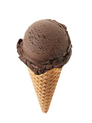 chocolate ice cream with cone isolated on white background