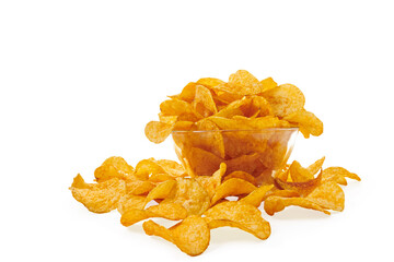 Potato chips in bowl isolated on white background
