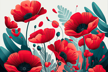 Red poppy flowers design, background, graphic. Generative AI