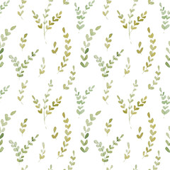 Botanical watercolor green branches pattern