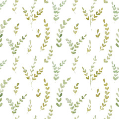 Botanical watercolor green branches pattern
