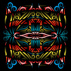 Beautiful colourful gradient line art of indonesian traditional abstract batik dayak ornament for design template elements commercial  ads