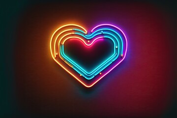 Background digital illustration with realistic neon lights heart. Generative AI