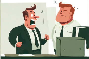 manager yelling at employee cartoon, cartoon of angry manager in the office, cartoon 