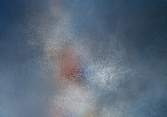 Abstract art texture with blue gray gradient background and red and white color stains spots with rough grunge surface textured with cracks and scratches effect pattern Modern image backdrop design