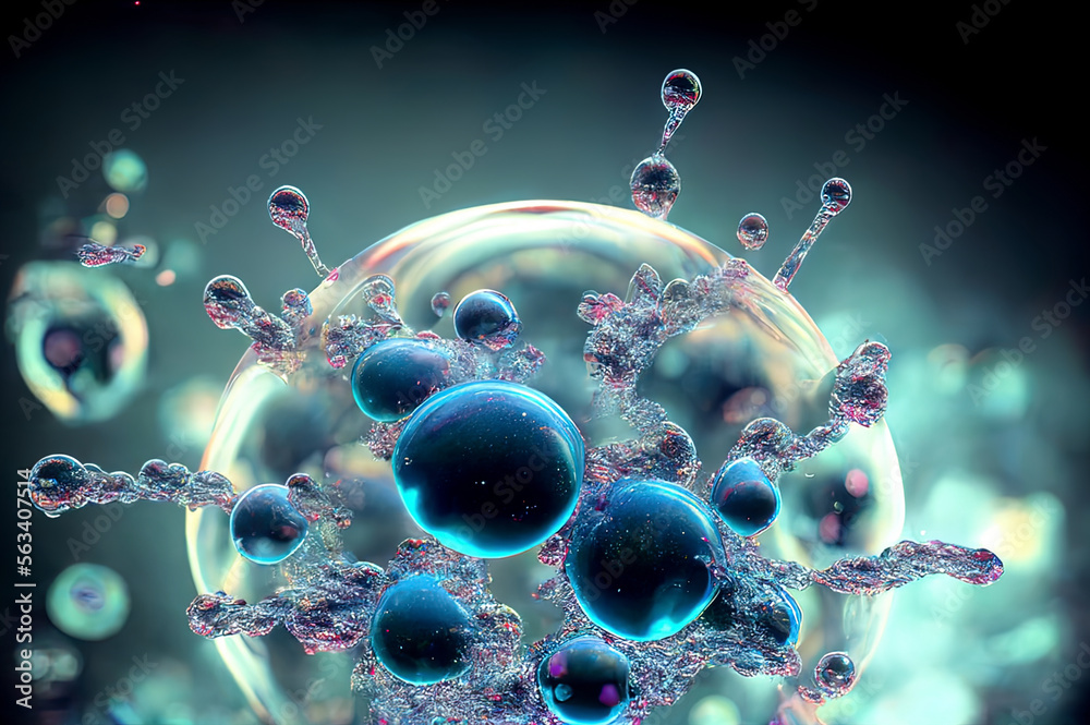 Wall mural microscopic electron macroscopic close view of cells and ovum attacked by virus and bacterias scienc