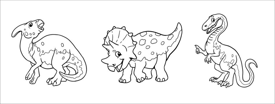 Cute dinosaurs for coloring. Vector template for a coloring book with funny dinosaur triceratops. Coloring template for kids.	