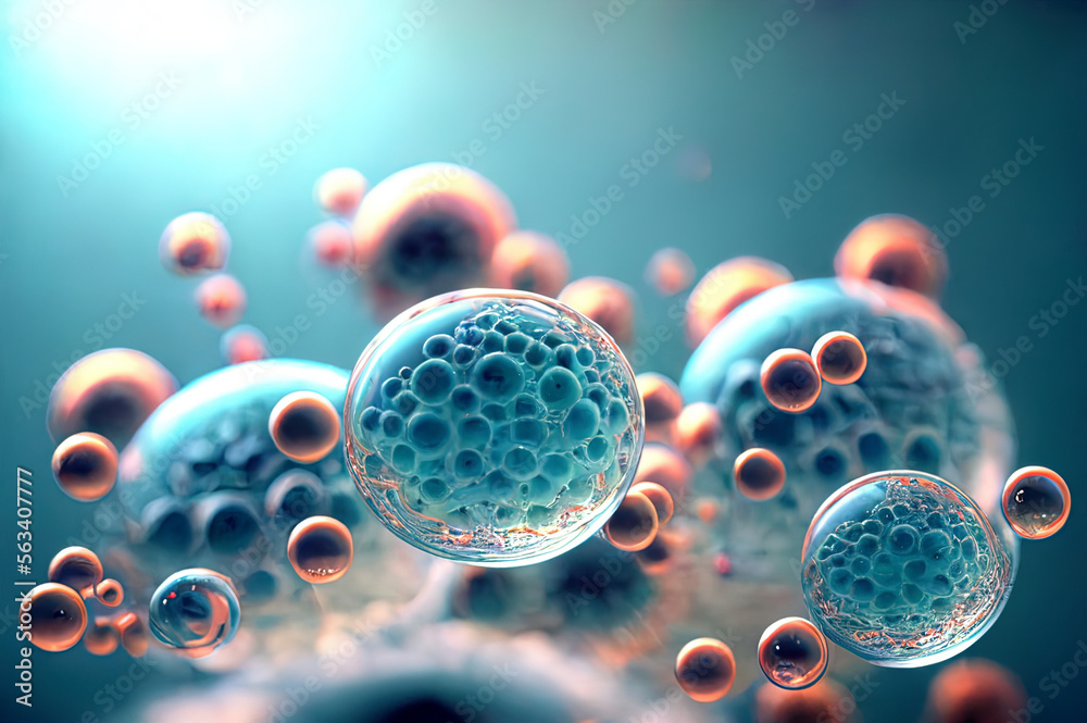 Wall mural microscopic electron macroscopic close view of cells and ovum attacked by virus and bacterias scienc