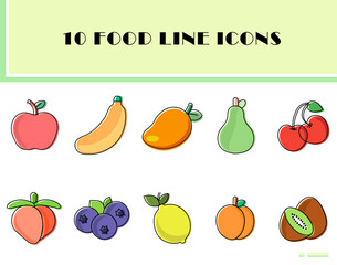 10 Fruit Food Line Icons Design