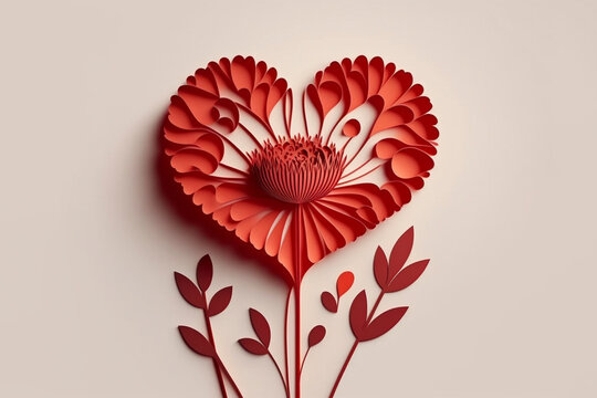 Red Flower Paper Heart - Generative Ai