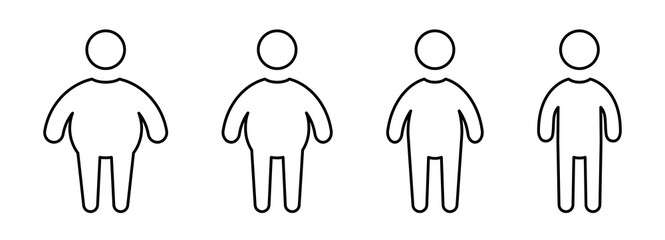Fat man icon. Weight loss. Body slimming process. The fight against obesity. Vector illustration
