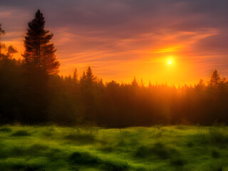 sunset over the forest landscape