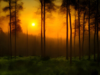 sunset over the forest landscape