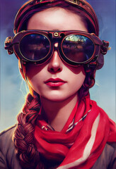Historic Female Pilot Character in Goggles. [Fantasy / Historic / Horror Character Portrait. Generative AI.  Graphic Novel, Video Game, Anime, Comic Book, or Manga Illustration.]