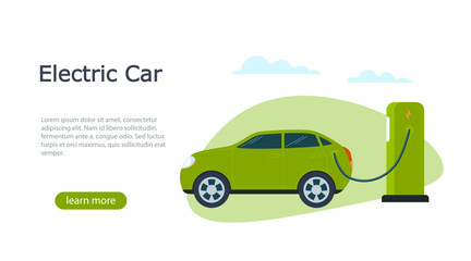 Electric car is not charging a battery at an electric station. Green energy for the car. Web page concept design. Vector