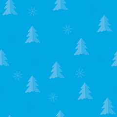 Seamless pattern of colored Christmas trees (fir) on a green-turquoise background.