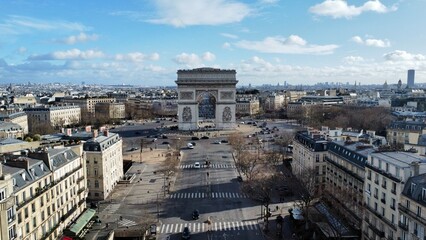 Drone photo Arc de Triomphe paris France europe - obrazy, fototapety, plakaty