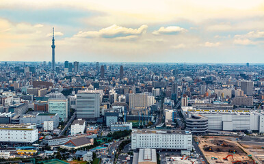 Aerial View of Sumida City with the Tokyo Skytree