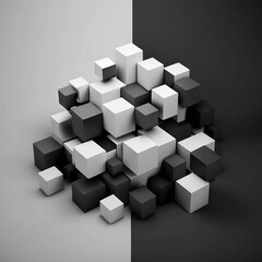 Black and White Minimalist Geometric Composition with Cubes - Abstract Cube Design