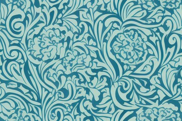 Tillable organic flower-like figures over turquoise flat background seamless wallpaper. Generative AI
