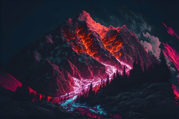 A mountain with a neon-lit avalanche, generative ai  