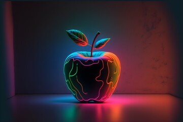 A neon-lit apple, generative ai
