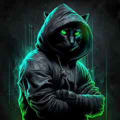 black cat with green eyes AI