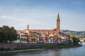 Fototapeta na wymiar Verona cityscape, Adige river and old city in Verona, Italy